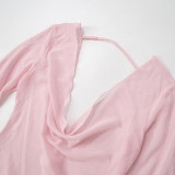 Solid Color See Through Backless Mini Dress GAXB-W240DS
