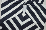 Black White Stripe V Neck Sling Maxi Dress GJYO-303183