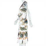 Print Sleeveless V Neck Long Skirt 2 Piece Set GJYO-711719