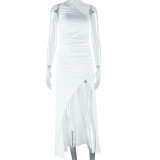 Single Shoulder Solid Color Split Long Dress GJYO-301590