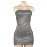 Solid Color Glitter Tube Tops Dress GAXB-A561DS