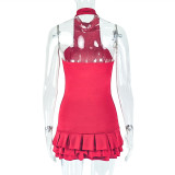 Solid-Color Fluffy Pleated Mini Dress GJYO-302658