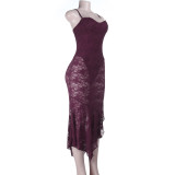 Lace Backless Sling Maxi Dress FL-25468