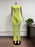 Sleeveless Solid Color Irregular Tops Pants Suit FSL-198