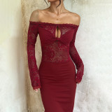 One Shoulder Long Sleeve Lace Maxi Dress FL-25437