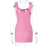Sleeveless U Neck Solid Color Mini Dress FL-25258