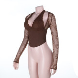 Long Sleeve Lace Halterneck T Shirt FL-25316