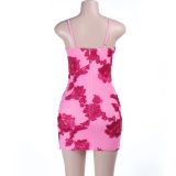 Print Slim Sling Mini Dress FL-25453