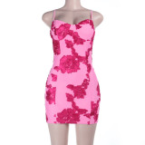 Print Slim Sling Mini Dress FL-25453
