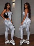 Backless Stripe Halterneck Jumpsuit GHYX-5256
