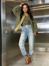 Plus Size Fashion Drawstring Jeans GYLN-2047