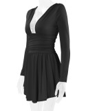 Deep V Neck Long Sleeve Mini Dress YMYF-8901