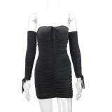 Off Shoulder Long Sleeve Pleated Mini Dress YMYF-0902