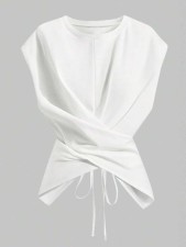 Solid Color Short Sleeve Tie Up T Shirts WAF-77888