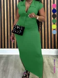 Plus Size Short Sleeve Solid Color Knits Midi Dress ZDF-31705