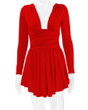 Deep V Neck Long Sleeve Mini Dress YMYF-8901