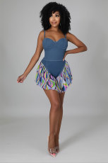 Colorful Print Patchwork Sling Romper XHXF-8595