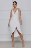 Solid Color Sling V Neck Midi Dress XHXF-257