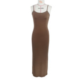 Solid Color Sling Slim Maxi Dress GZJF-10106