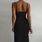 Solid Color Chain Sling Split Maxi Dress GZJF-7854
