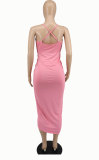 Solid Color Sling V Neck Midi Dress XHXF-257