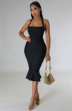 Solid Color Halterneck Casual Midi Dress XHXF-357