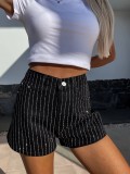 Hot Drill Straight Denim Shorts GYAN-16865