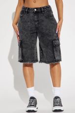 Washed Straight Denim Seventh Pants GYAN-12219