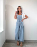 Casual Loose Wide Leg Denim Suspenders Pants Jumpsuit GYAN-89122