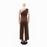 Single Shoulder Solid Color Bow-tie Jumpsuit GYLY-10729