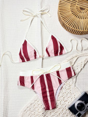 Stripe Print Halterneck Bikinis Swimsuit 2 Piece Set CSYZ-G695RX