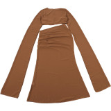 Solid Color Crop Top Long Skirts 2 Piece Set DLSF-K6S00504A