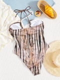 Leopard Print Hollow Out One Piece Swimsuit CSYZ-G639KY