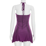 Sexy Halterneck Solid Color Mini Dress GSZM-D26DS020