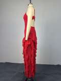 Solid Color Ruffled Edge Sling Maxi Dress GMSF-9397