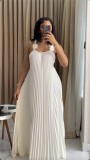 Solid Color Press Pleated Sling Maxi Dress GMSF-9439-1