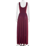 Solid Color Sleeveless Chiffon Slit Maxi Dress GSZM-D26DS024