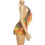 Print Halterneck Sleeveless Backless 2 Piece Shorts Set XEF-K25S91009