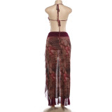 Sexy Print Flower Chain Top Irregular Long Skirt Two Piece Set XEF-K25S88469