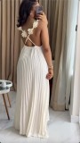 Solid Color Press Pleated Sling Maxi Dress GMSF-9439-1