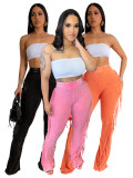 Solid Color Tassel Micro Flare Pants CH-24049