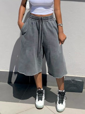 Washed Loose Wide Leg Denim Fifth Pants SH-391515