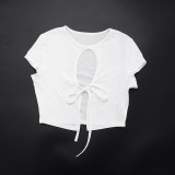 Short Sleeve Tie Up Hollow Out Tops GSBW-C26TP003