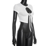 Short Sleeve Tie Up Hollow Out Tops GSBW-C26TP003