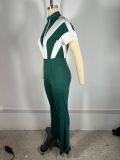 Lapel Zipper Patchwork Flare Jumpsuit TE-4737