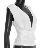 Solid Color V Neck Sleeveless Tops GSBW-J26TP038