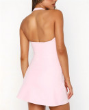 Solid Color Halterneck Backless Mini Dress GZYU-K26130032