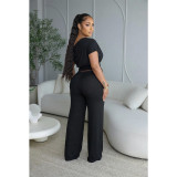 Solid Color Sleeveless Drawstring Two Piece Pants Set ASL-6818