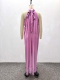 Solid Color Irregular Patchwork Tassel Maxi Dress GQZF-7871
