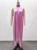 Solid Color Irregular Patchwork Tassel Maxi Dress GQZF-7871